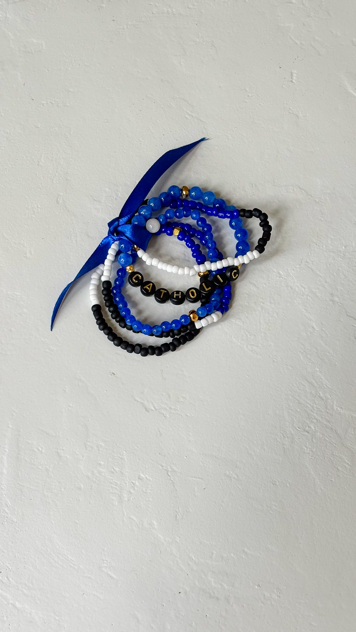 Royal/Black/White Beaded Catholic Bracelet Set