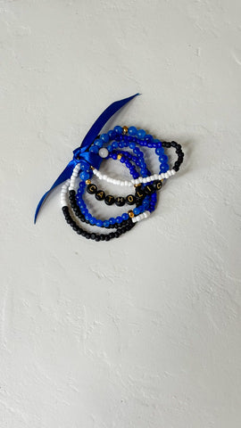 Royal/Black/White Beaded Catholic Bracelet Set