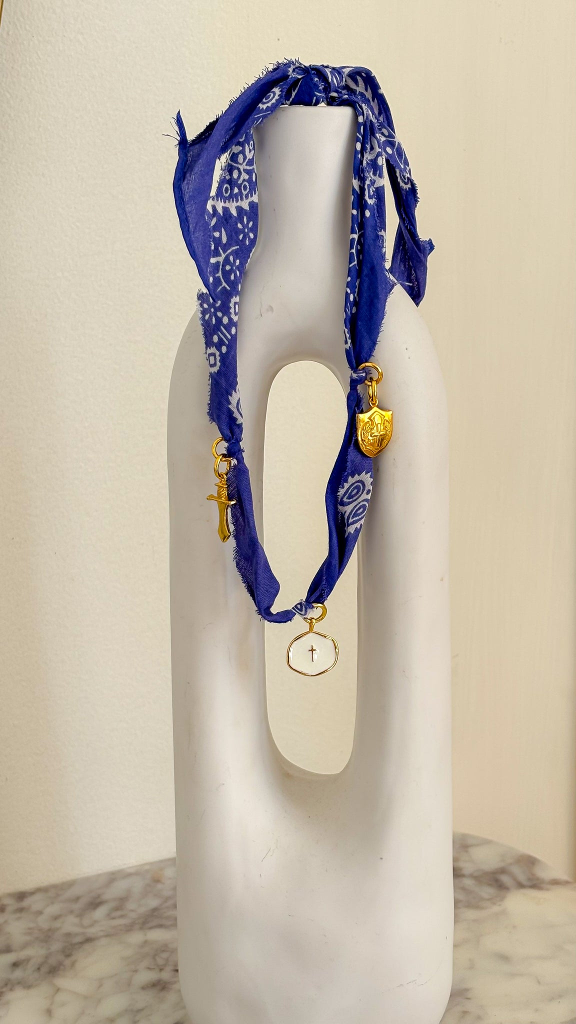 Bandana Scarf Necklace - White Circle Cross